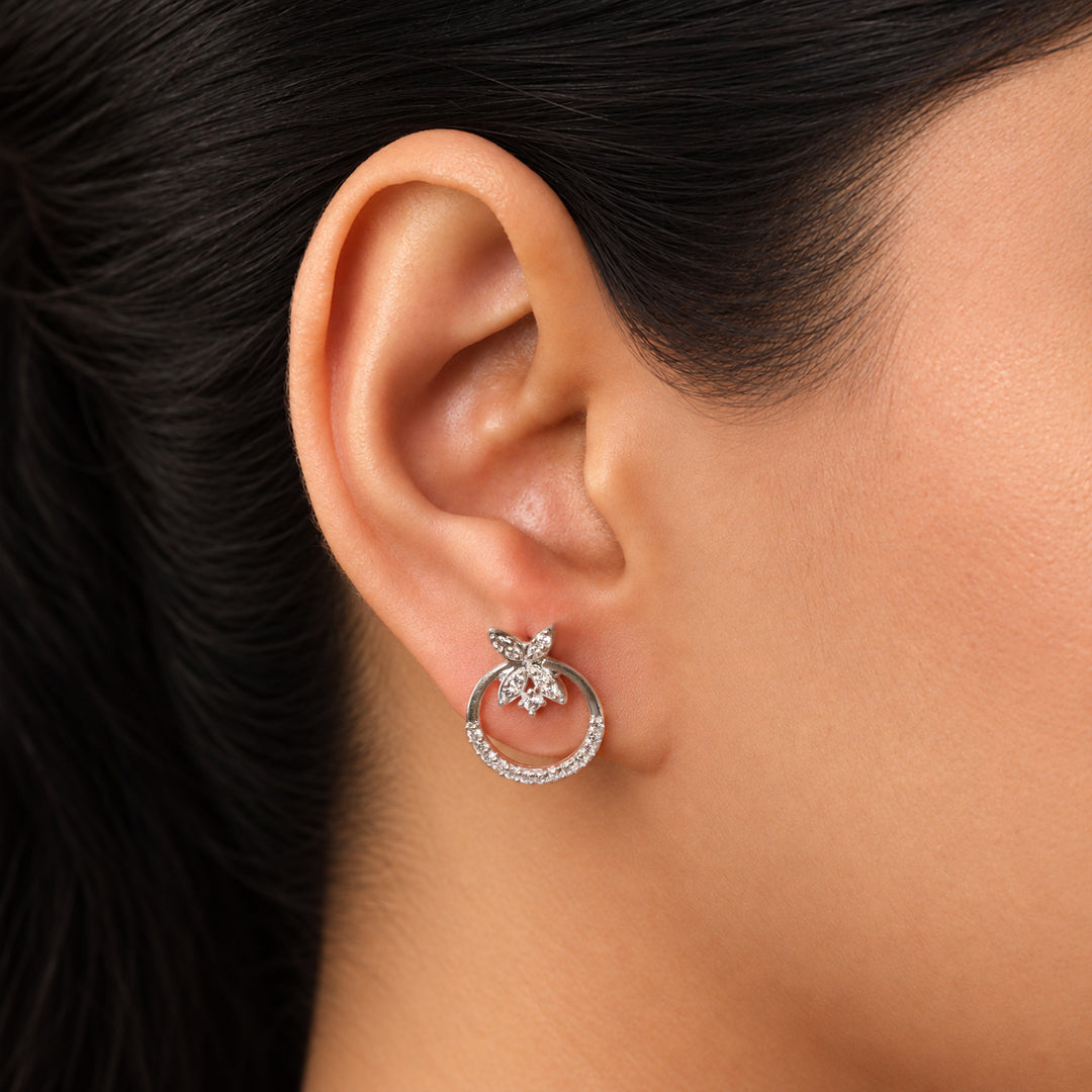 Silver 925 Luna Butterfly Halo Stud Earrings