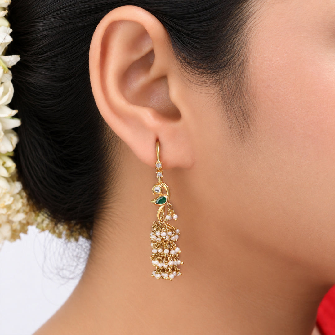 Silver Parrot Pearl Sui Dhaga Earring