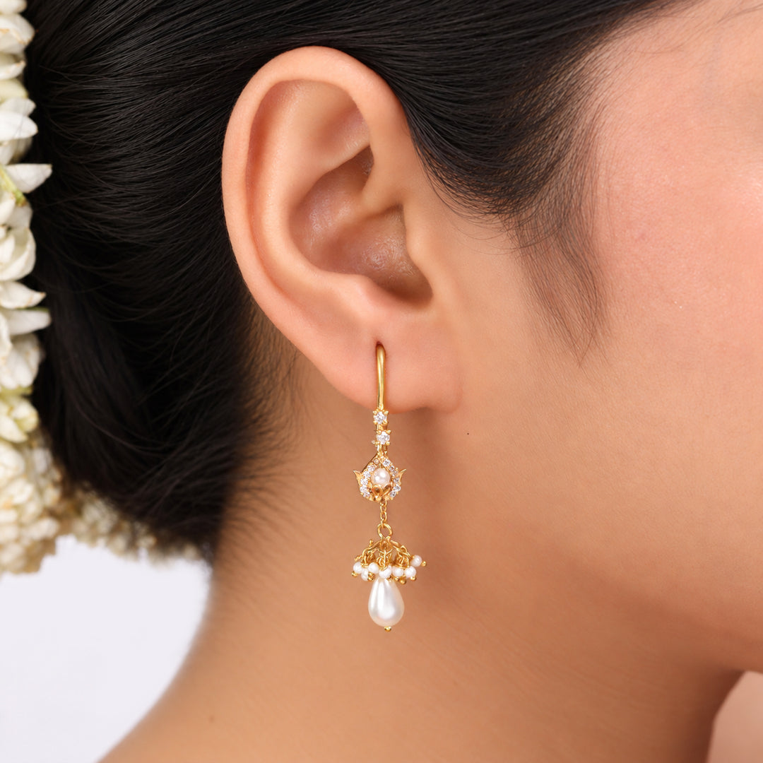 Silver 925 Pearl Jhumki Sui Dhaga Earrings