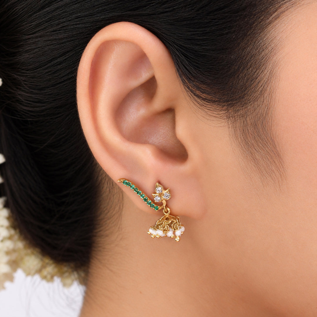Silver 925 Panna Floral Jhumka Earrings