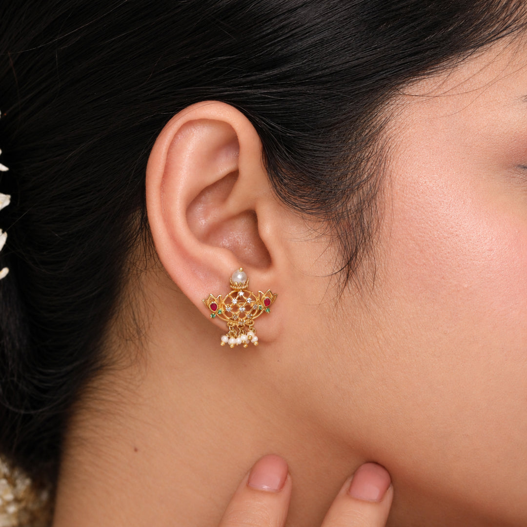 Silver 925 Kamal Kalasham Pearl Drop Earrings