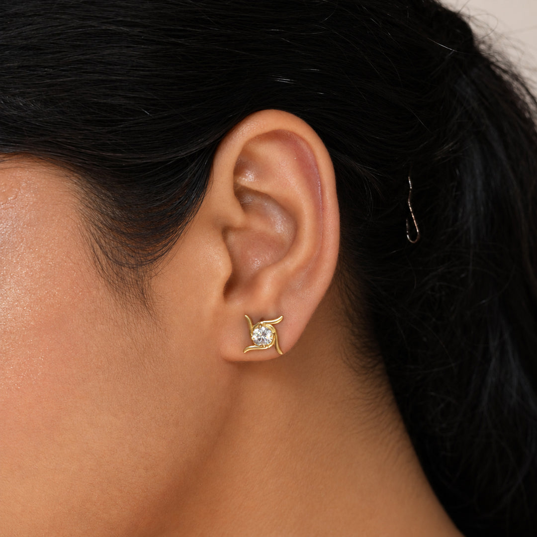 Silver 925 Swastik Solitaire Stud Earrings