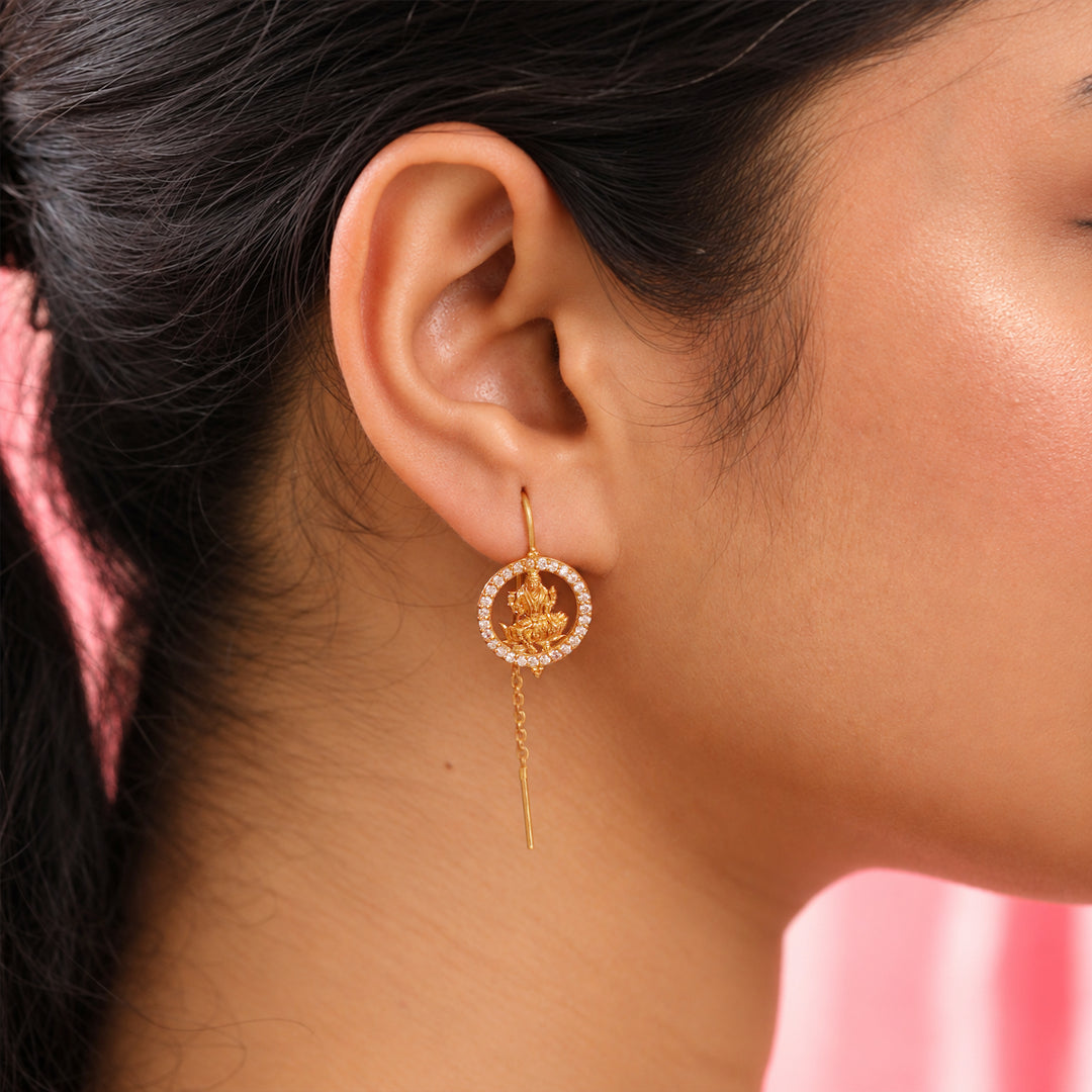 Silver 925 Dhan Lakshmi Sui Dhaga Earrings