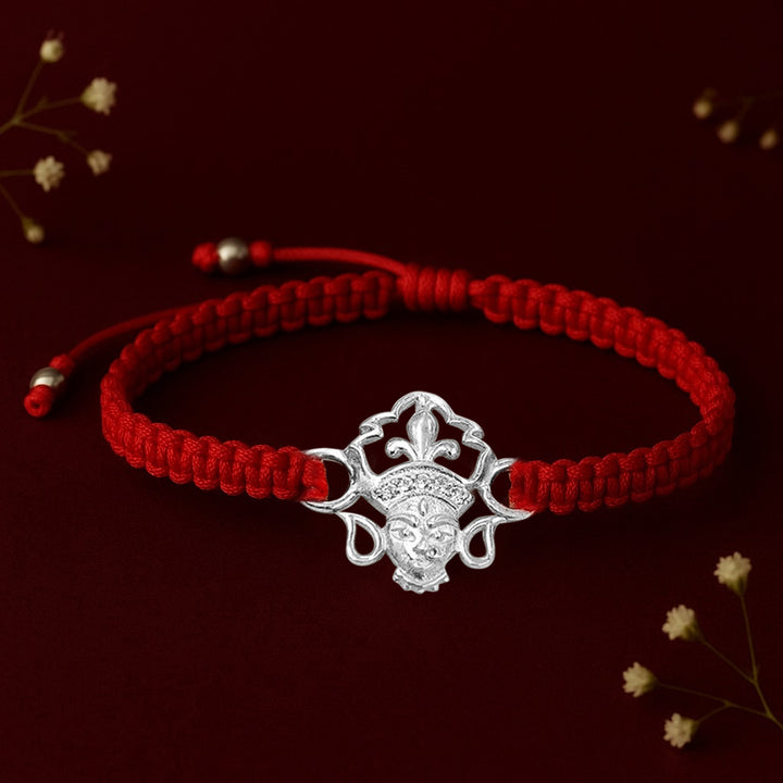 Silver Devi Maa Red Thread Bracelet