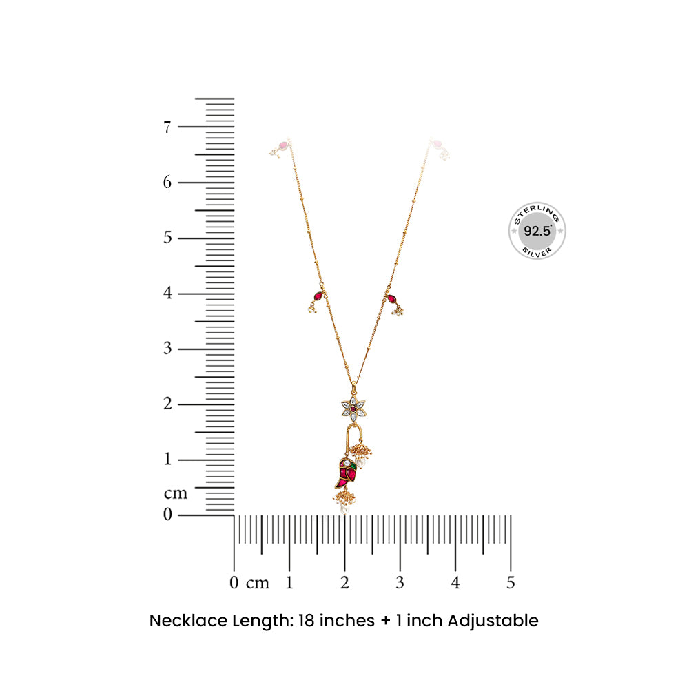 Mithu Flower Charm Silver 24k Gold Plated Necklace