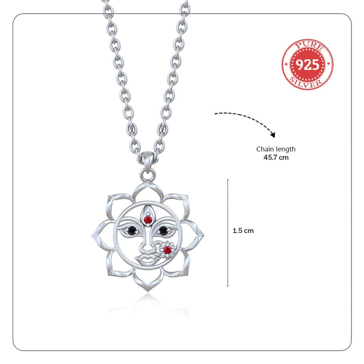 92.5 Silver Durga Maa Lotus Pendant