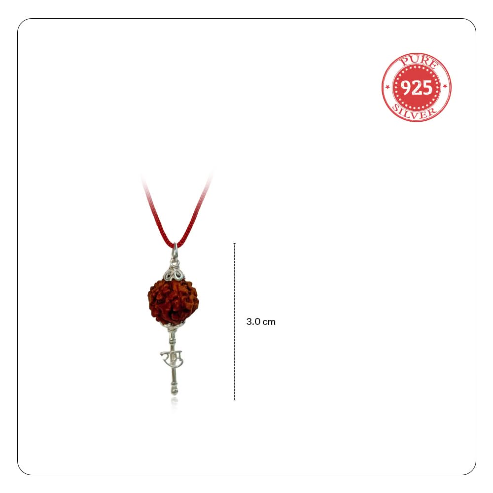 925 Pure Silver Hanuman Rudraksha Pendant with Sacred Red Thread