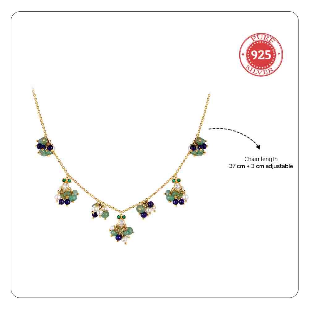 925 Sterling Silver Delicate Colored Bead Necklace (Gold Plating)