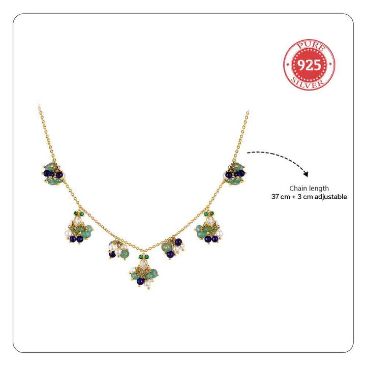 925 Sterling Silver Delicate Colored Bead Necklace (Gold Plating)