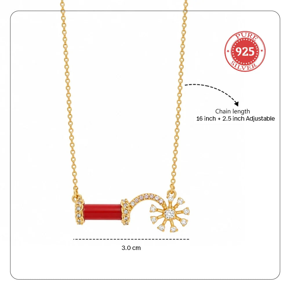 24kt Gold Plated 925 Pure Silver Patakha Coral Sparkler Pendant Necklace
