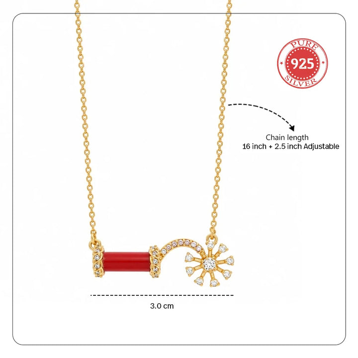 24kt Gold Plated 925 Pure Silver Patakha Coral Sparkler Pendant Necklace