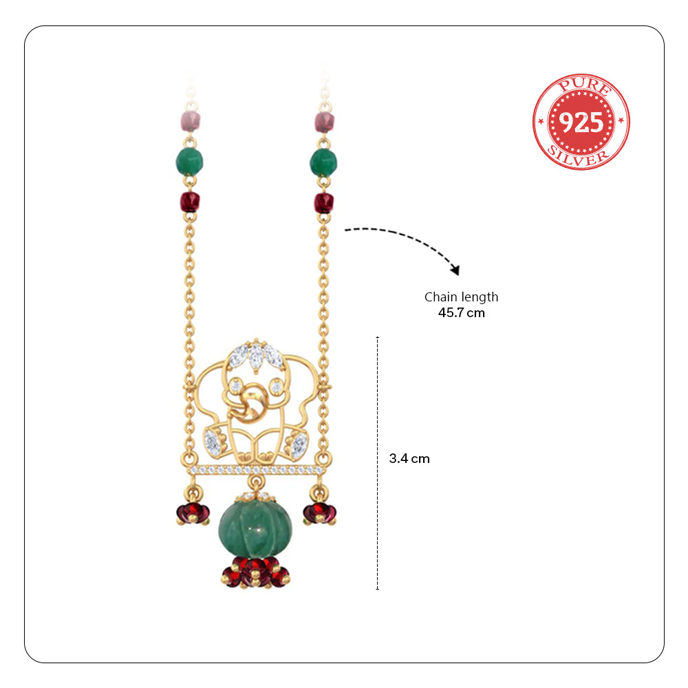 925 Pure Silver Elephant & Gemstone Floral Necklace