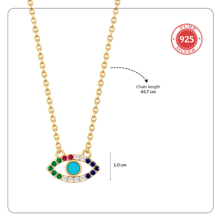925 Pure Silver Multi-Hue Evil Eye Necklace