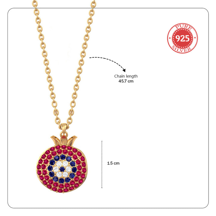 925 Pure Silver Pomegranate Evil Eye Necklace