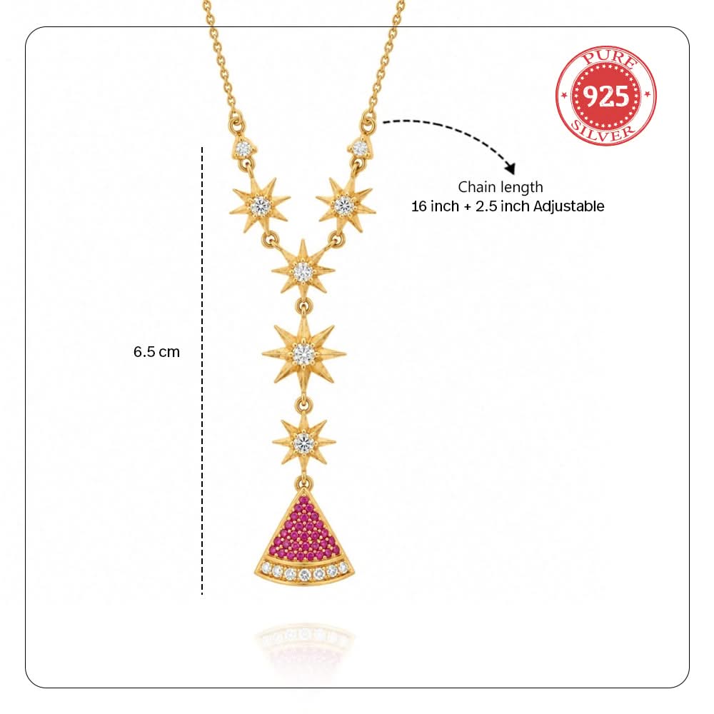 24kt Gold Plated 925 Pure Silver Patakha Anar Starburst Y-Necklace