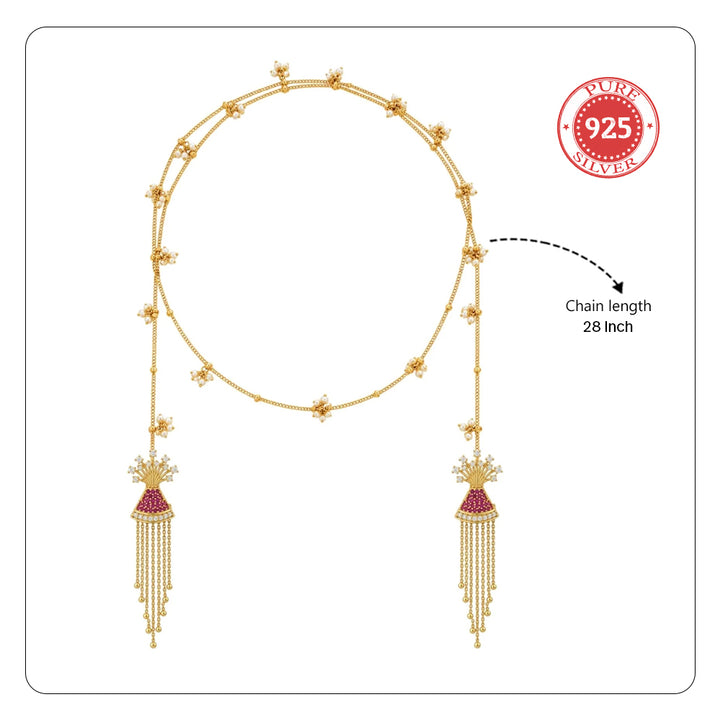 24kt Gold Plated 925 Pure Silver Patakha Anar Pearl Wrap Lariat Necklace