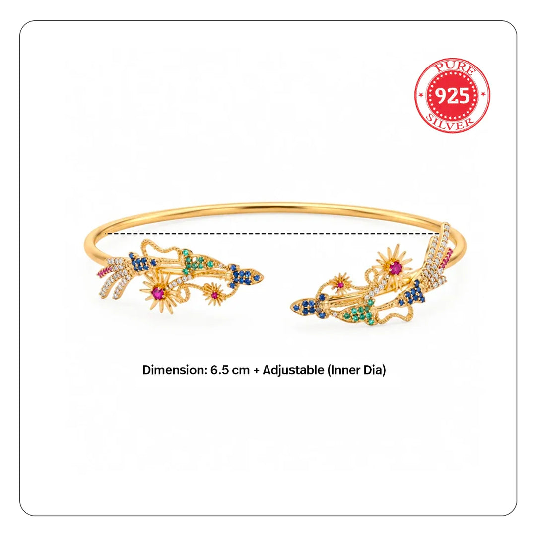 24kt Gold Plated 925 Pure Silver Patakha Fireworks Open Cuff Bangle