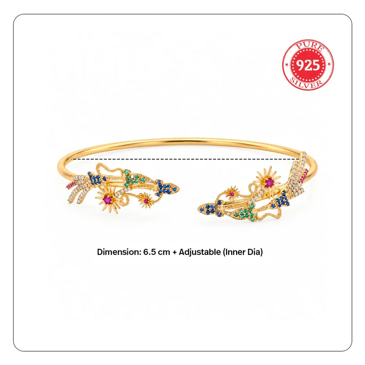 24kt Gold Plated 925 Pure Silver Patakha Fireworks Open Cuff Bangle