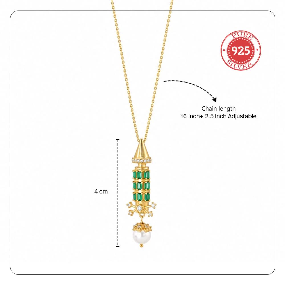 24kt Gold Plated 925 Pure Silver Patakha Rocket Rani Pearl Drop Necklace