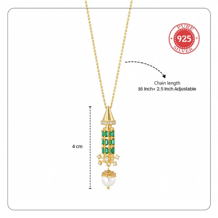 24kt Gold Plated 925 Pure Silver Patakha Rocket Rani Pearl Drop Necklace