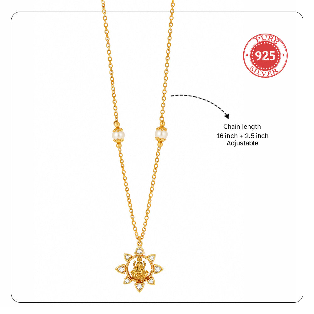 Silver 925 Dhan Lakshmi Lotus Pendant Necklace