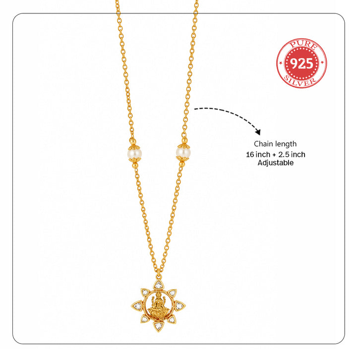 Silver 925 Dhan Lakshmi Lotus Pendant Necklace