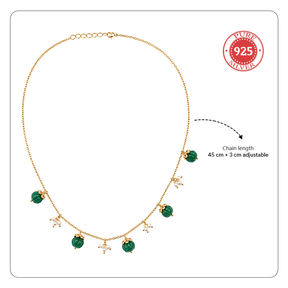 925 Sterling Silver Delicate Mellon Bead with Pink Zircon Cap Necklace (Gold Plating)