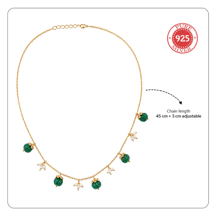 925 Sterling Silver Delicate Mellon Bead with Pink Zircon Cap Necklace (Gold Plating)