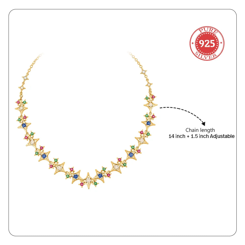 24kt Gold Plated 925 Pure Silver Patakha Rainbow Constellation Statement Choker Necklace