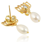Pearl Drop Gold Plated Lotus Earrings