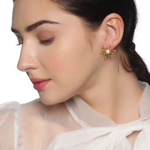 Elegant Pearl Hoop Drop Earrings 14k Plated Classic Design - Temu