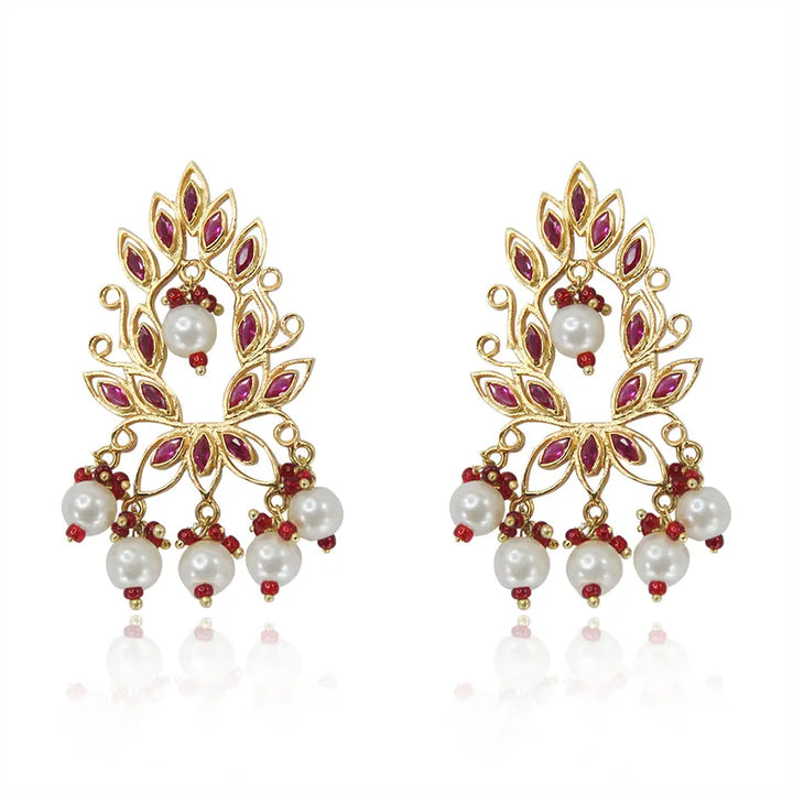 Red Zircon Gold Plated Earrings