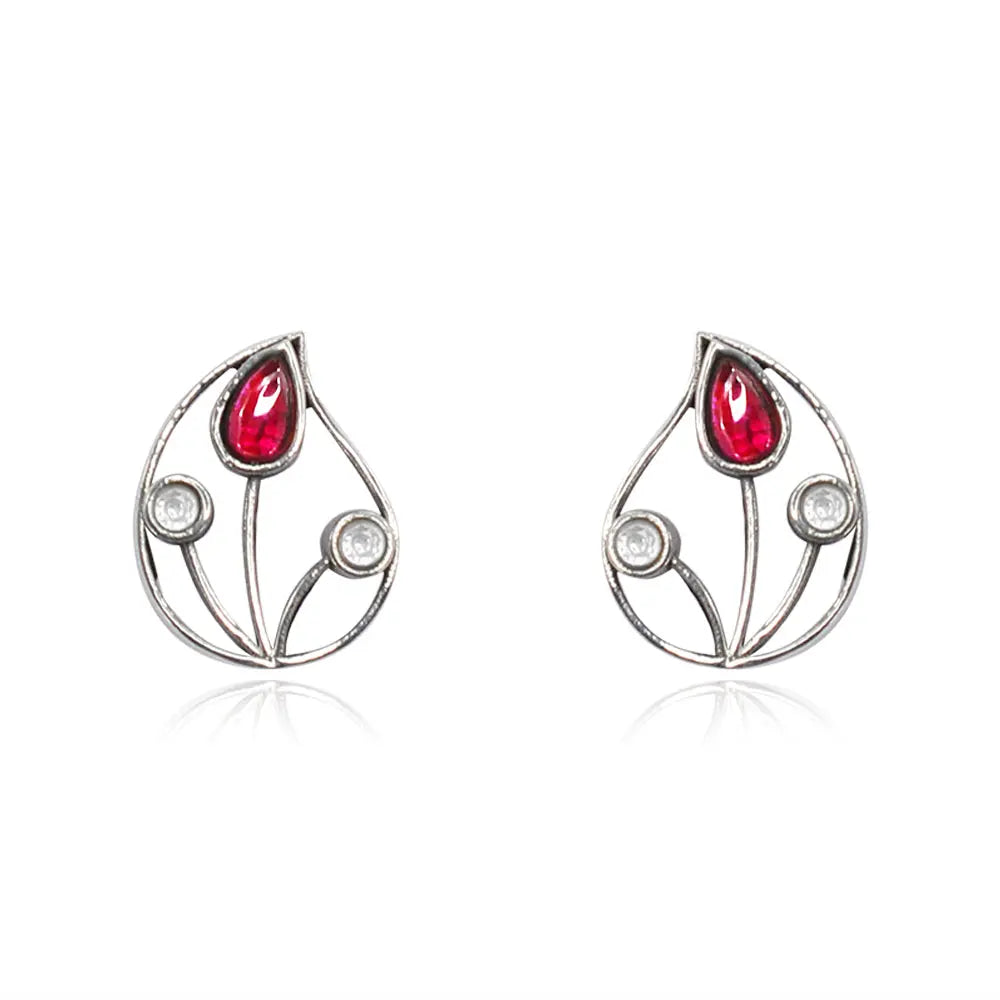 Red & White Silver 92.5 Aam Ras Stud Earring