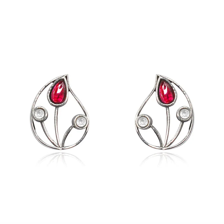 Red & White Silver 92.5 Aam Ras Stud Earring