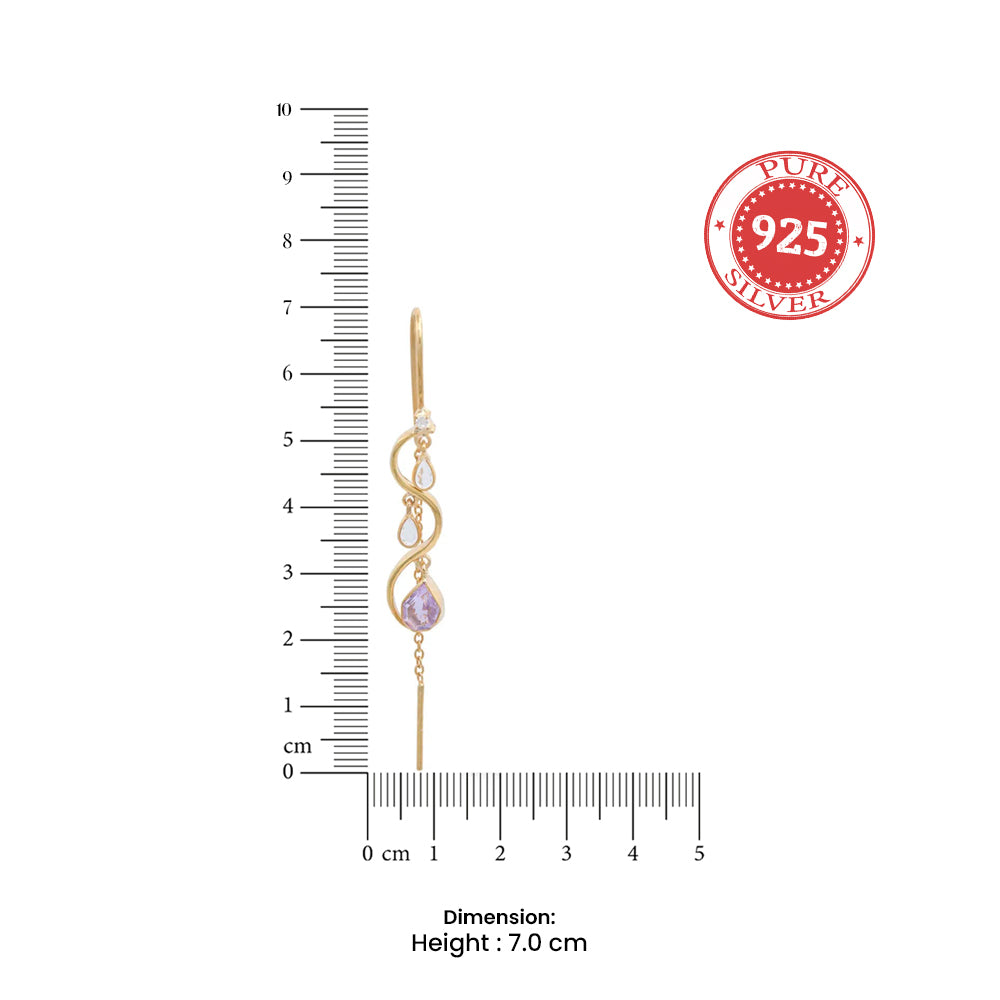92.5 Sterling Silver Sui Dhaga Earing With Amethyst And Polki Drops