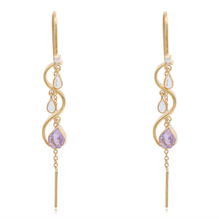 Silver 92.5 Sui Dhaga Earing With Amethyst And Polki Drops