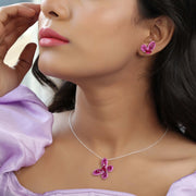 SILVER BEAUTIFUL PINK BUTTERFLY NECKLACE