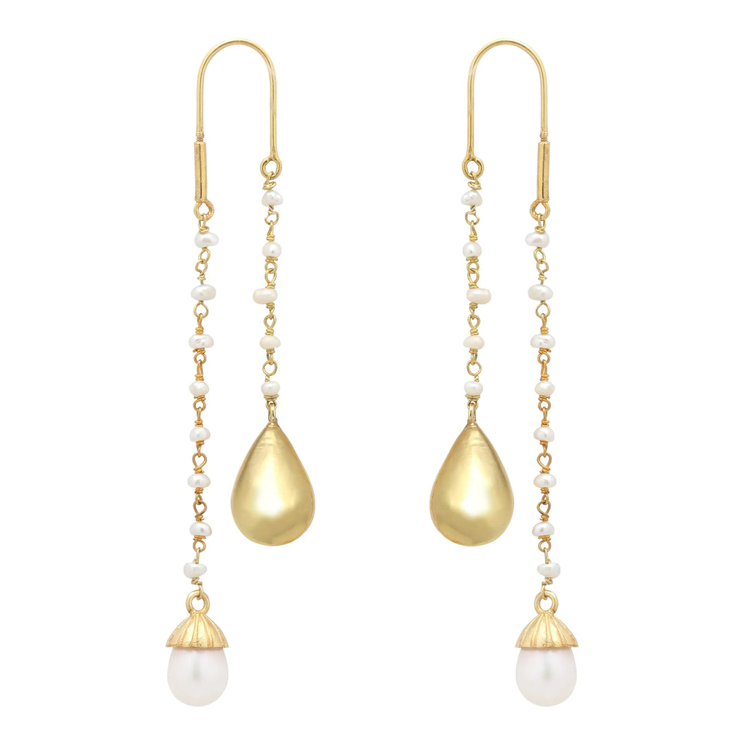 Silver Pearl and Gold Drop Earrings