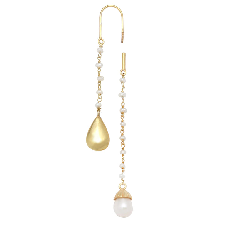 Silver Pearl and Gold Drop Earrings