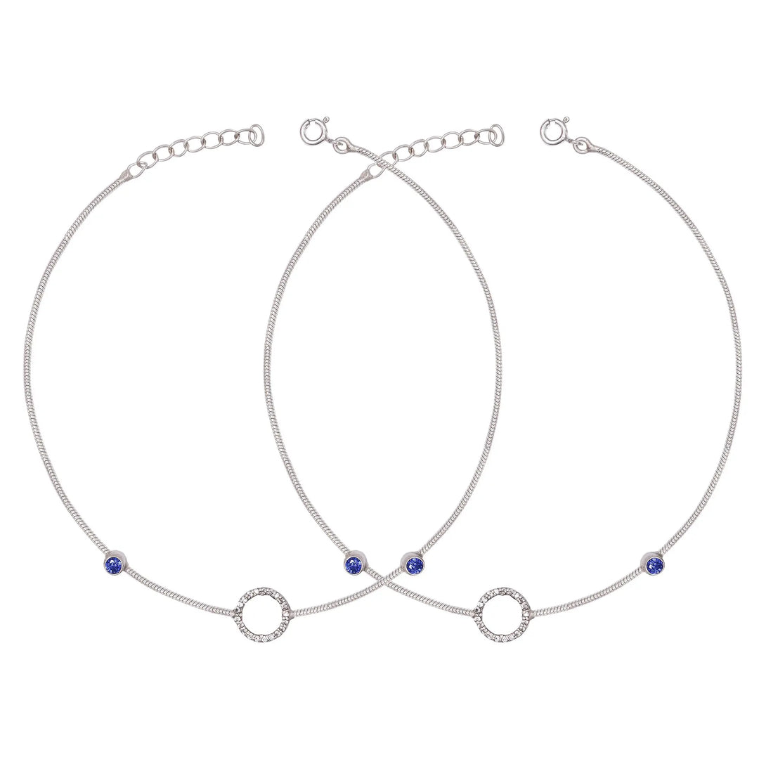 SIlver ANklet with round zircon motif