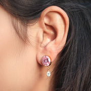 SIlver Pink Stud With Polki Drop
