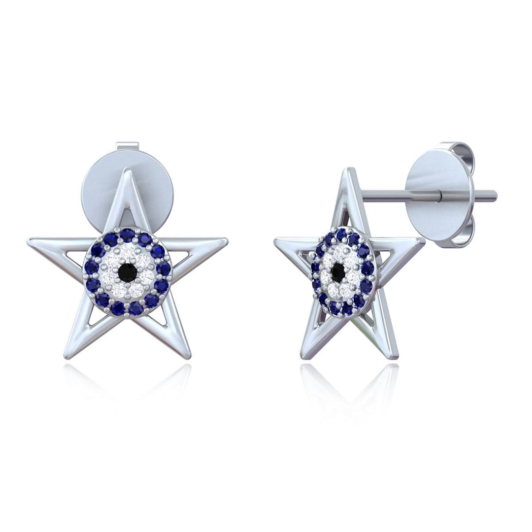 Celestial Guardian: Pure Silver Evil Eye Star Studs