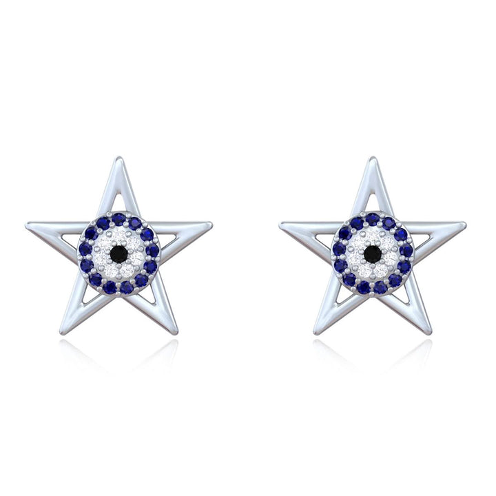 Celestial Guardian: Pure Silver Evil Eye Star Studs