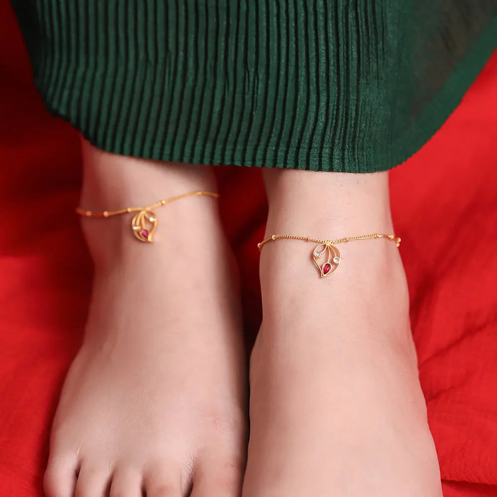Silver 92.5 Aam Ras Red Stone Anklet