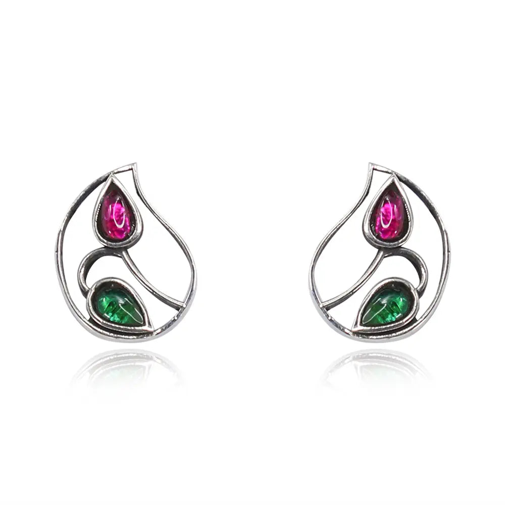 Silver 92.5 Aam Ras Red & Green Studs