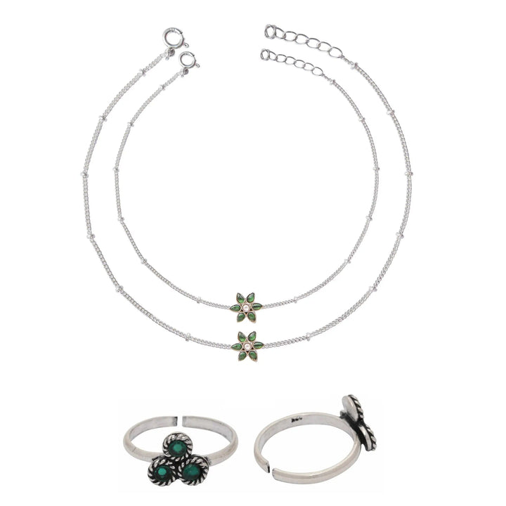 Silver 92.5 Flower Anklet- Toe ring Set