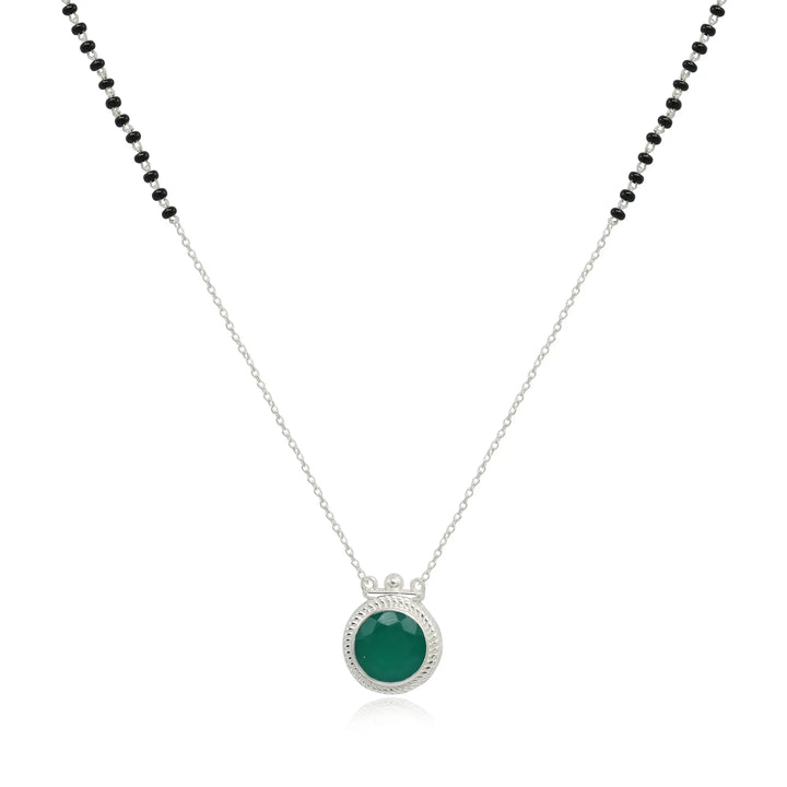 Silver 92.5 Green Mangalsutra Necklace