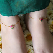 Silver 92.5 Kundan Lotus Anklet & Bracelet