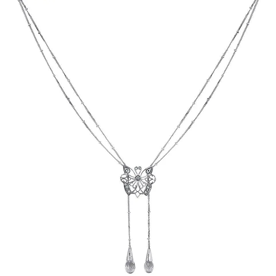 Silver 92.5  Oxidize Butterfly Necklace