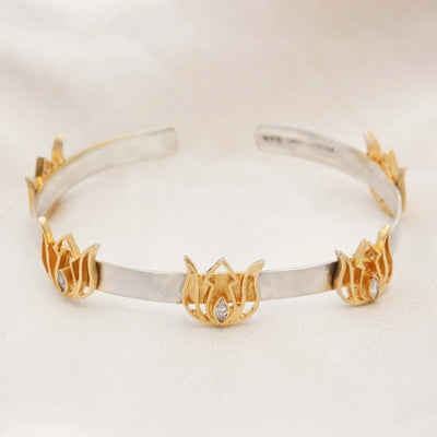 Silver Bracelet with Gold Plated Lotus Design